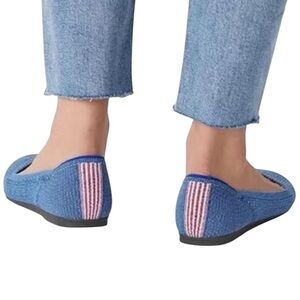Rothy’s The Flat Indigo Ministripe Blue Round Toe Ballet Flat Retired